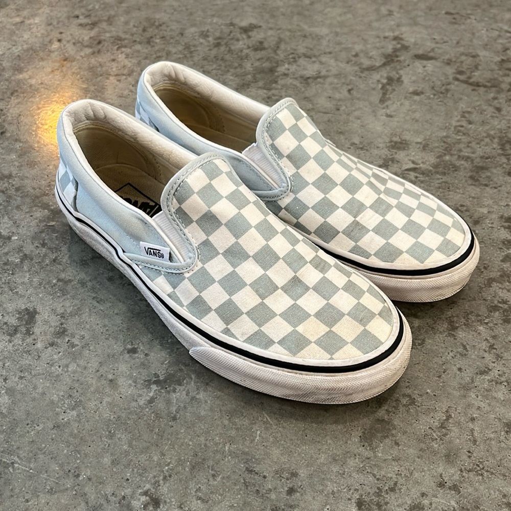 ✨ Vans Classic Slip-On Checkerboard Shoe - Baby Blue/True White